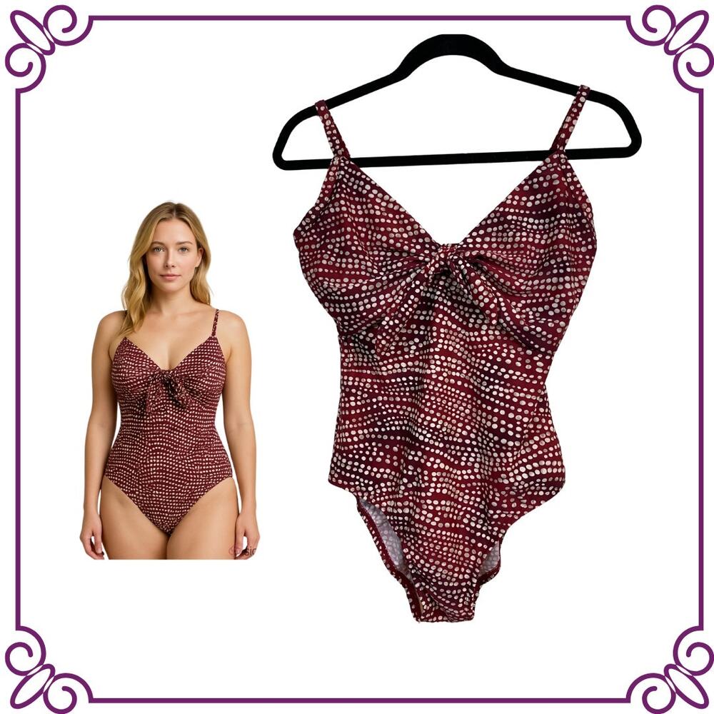 Alisha Levine One Piece Bathing Suit Adjustable Strap Rust Red White Dots Size 8